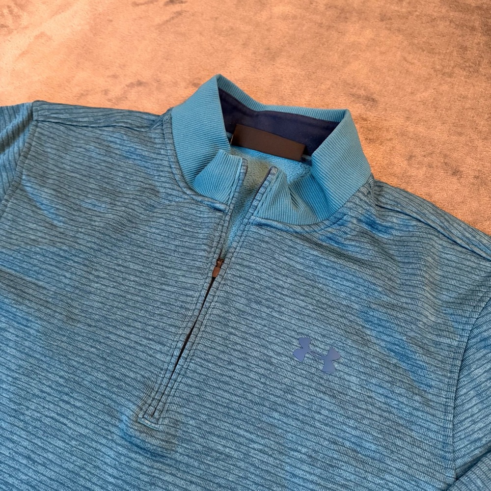 Under Armour ColdGear Pullover Mens XL‎ Blue Striped Quarter Zip Loose Fit